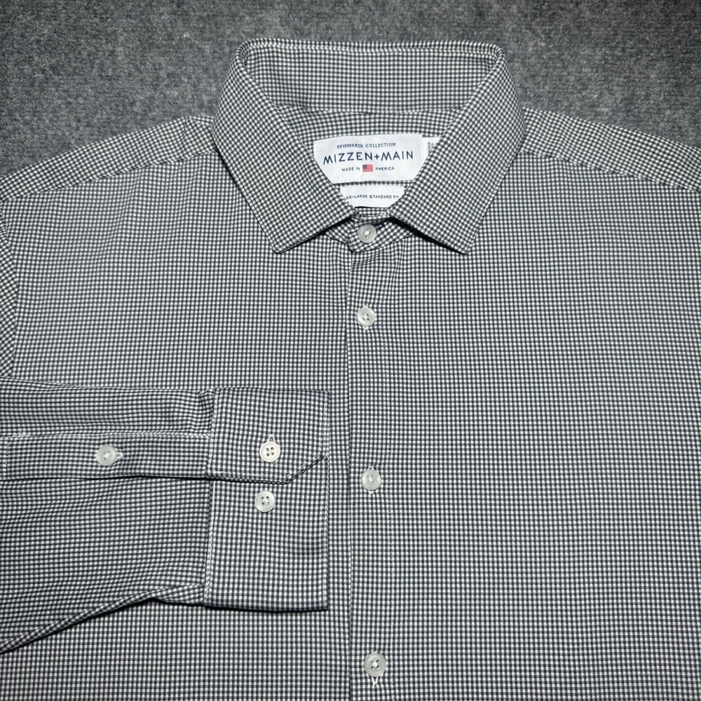 Mizzen + Main Spinnaker Button Up Shirt Men XXL Black White Micro-Check 2XL